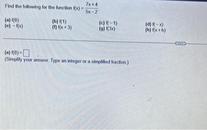 Solved Find The Following For The Function F X 5x−27x 4 A