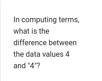 In computing terms, what is the difference between the data values 4 and 4?