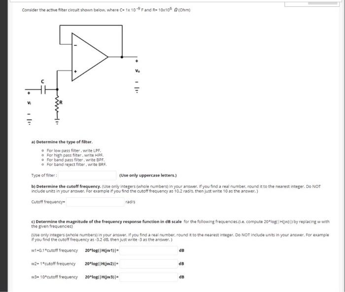 Solved Consider the active filter circuit shown below, where | Chegg.com