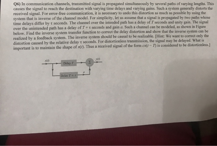 Solved Q6) In communication channels, transmitted signal is | Chegg.com