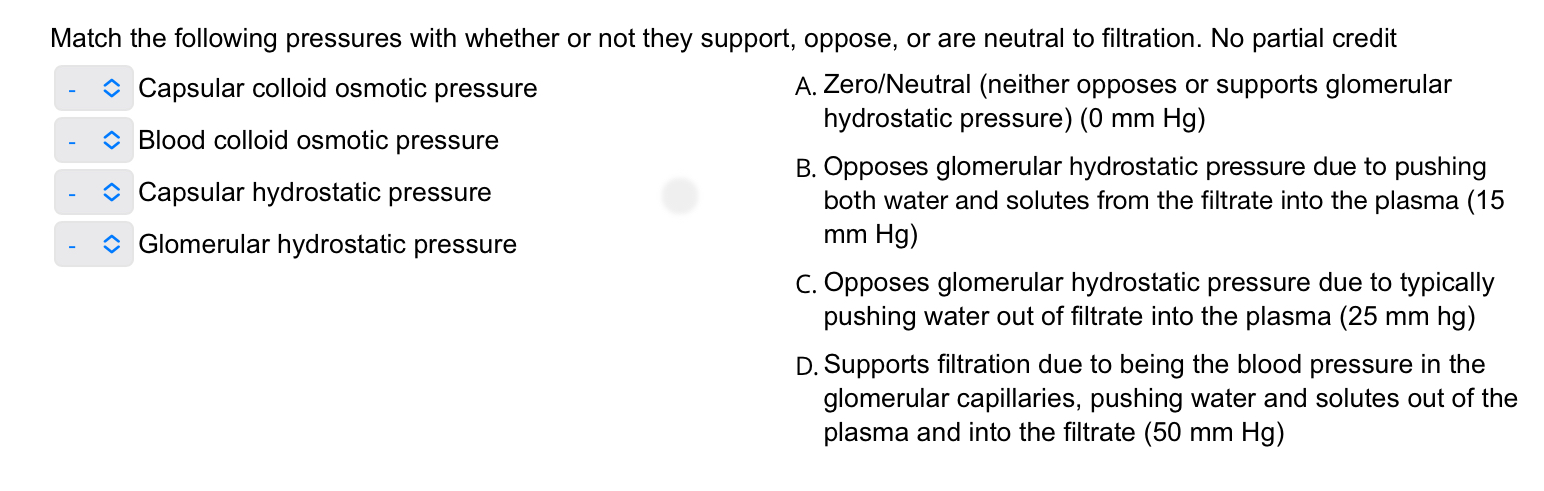 Solved Match the following pressures with whether or not | Chegg.com