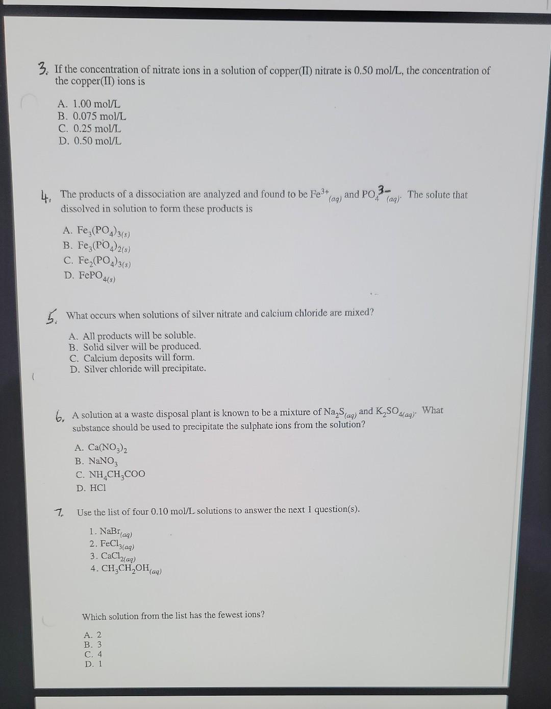 Solved 3. If the concentration of nitrate ions in a solution