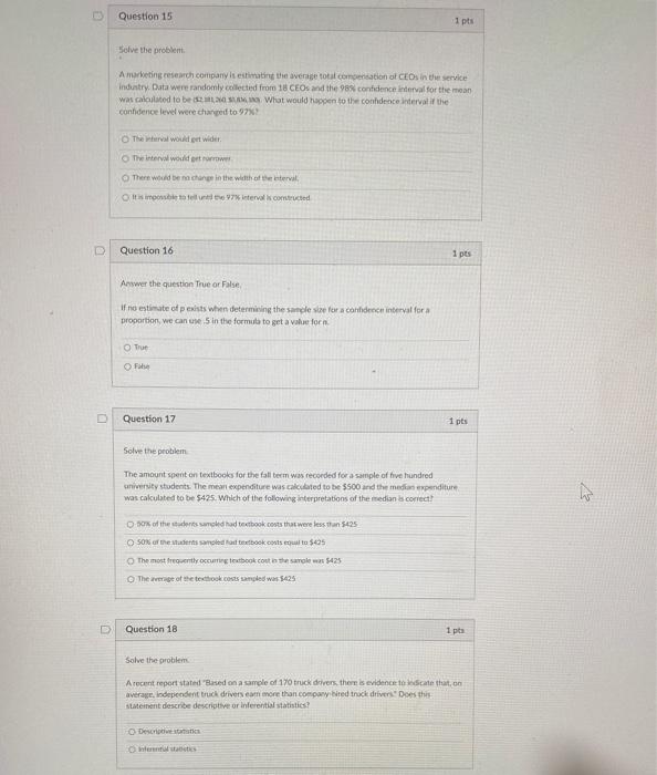 Solved Question 15 1 pts Solve the problem A marketing | Chegg.com