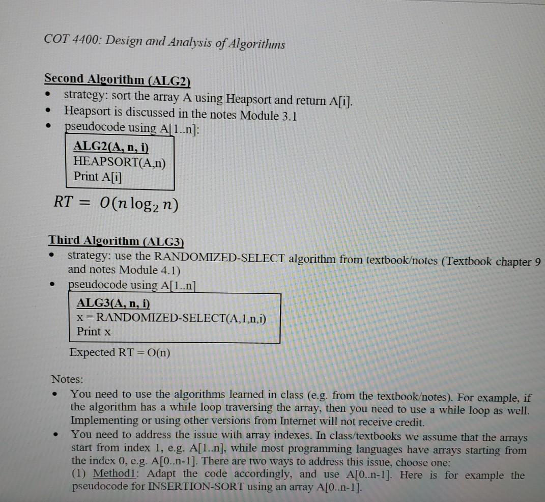 Solved 2. The Problem & Algorithms to be Implemented and | Chegg.com