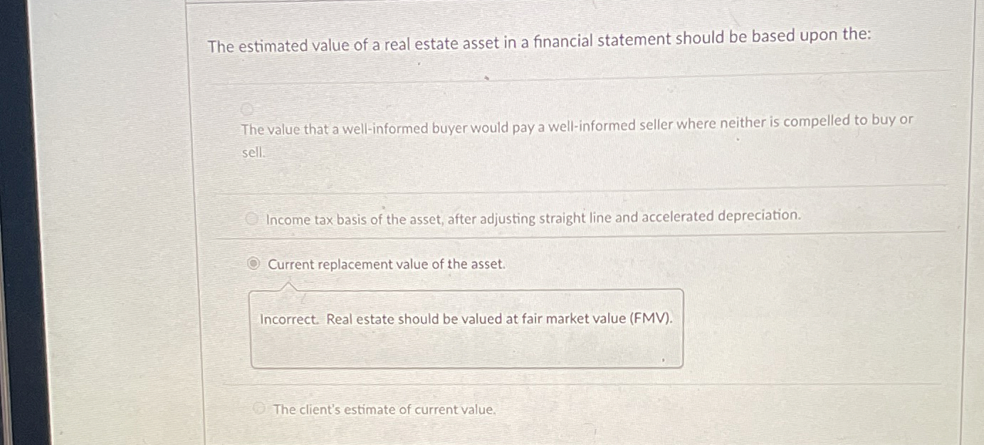 Solved The estimated value of a real estate asset in a