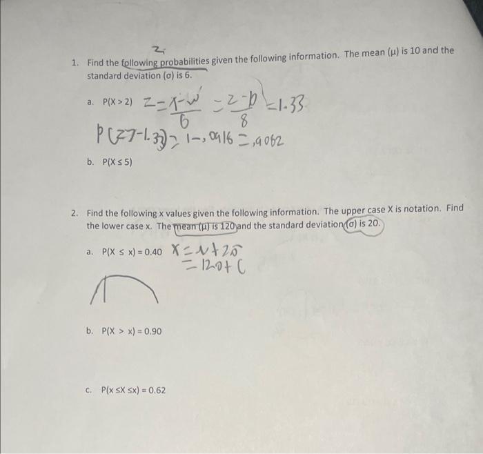 Solved 1. Find The Following Probabilities Given The | Chegg.com