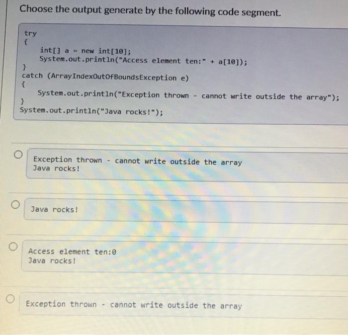 Solved Choose the output generate by the following code | Chegg.com