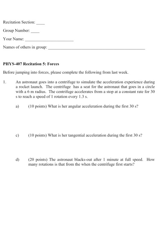 Solved Recitation Section: Group Number: Your Name: Names of | Chegg.com