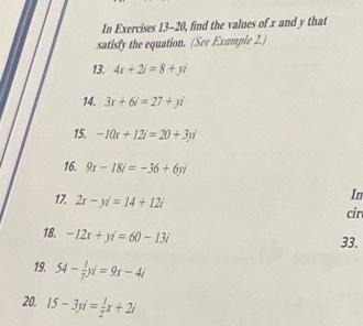 Solved In Exercies 13-20, find the values of x and y that | Chegg.com