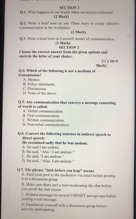 Solved Post Test Communication can be: O What we say. O How