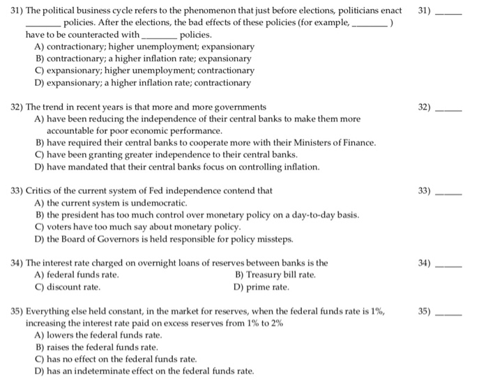 Solved 31) The political business cycle refers to the | Chegg.com