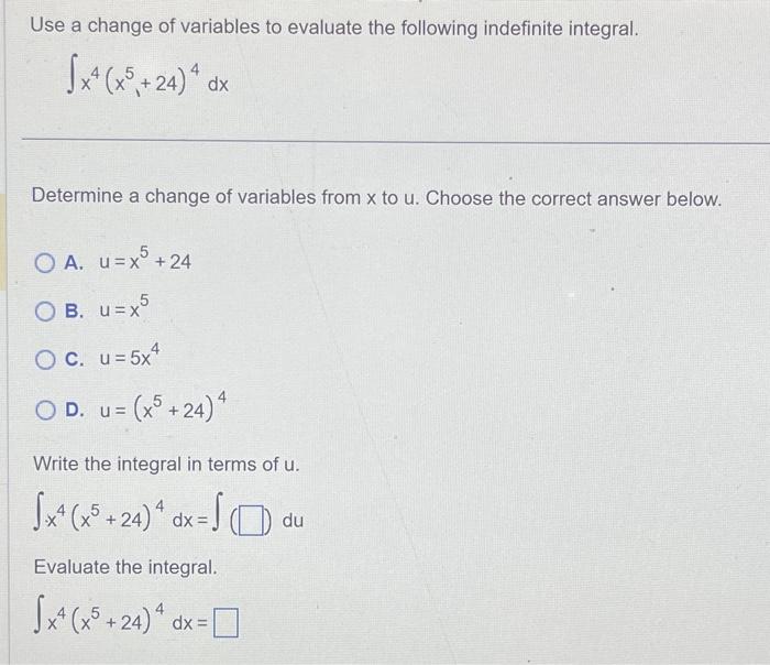 Solved Use a change of variables to evaluate the following | Chegg.com