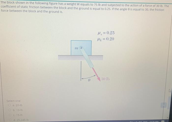 Solved The Block Shown In The Following Figure Has A Weight | Chegg.com