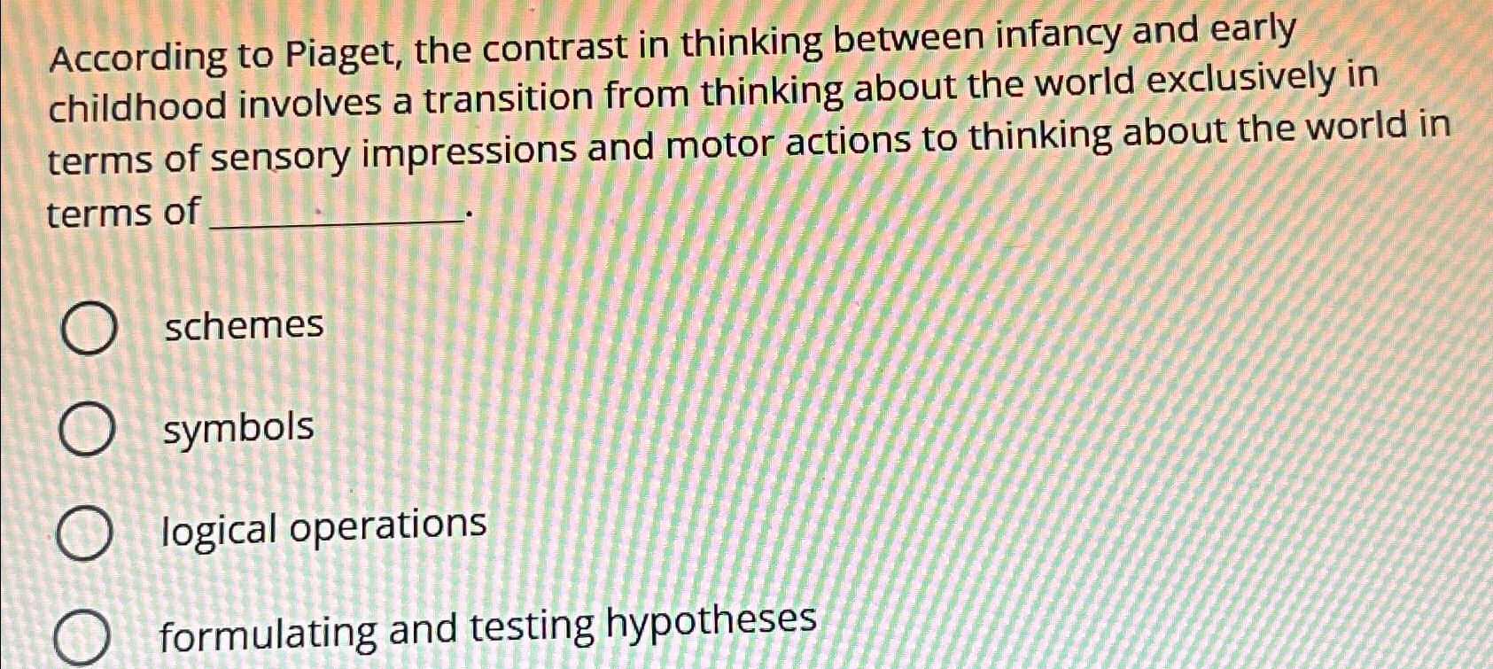 Solved According to Piaget the contrast in thinking between