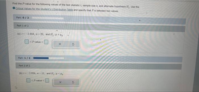 Solved Find The P-value For The Following Values Of The Test | Chegg.com