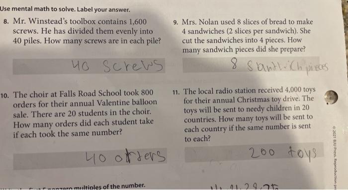 Solved Use mental math to solve. Label your answer. 8. Mr. | Chegg.com