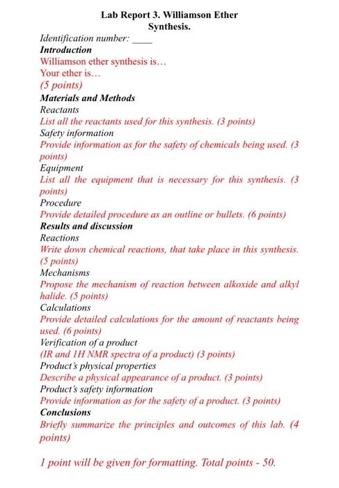 Williamson ether synthesis lab report