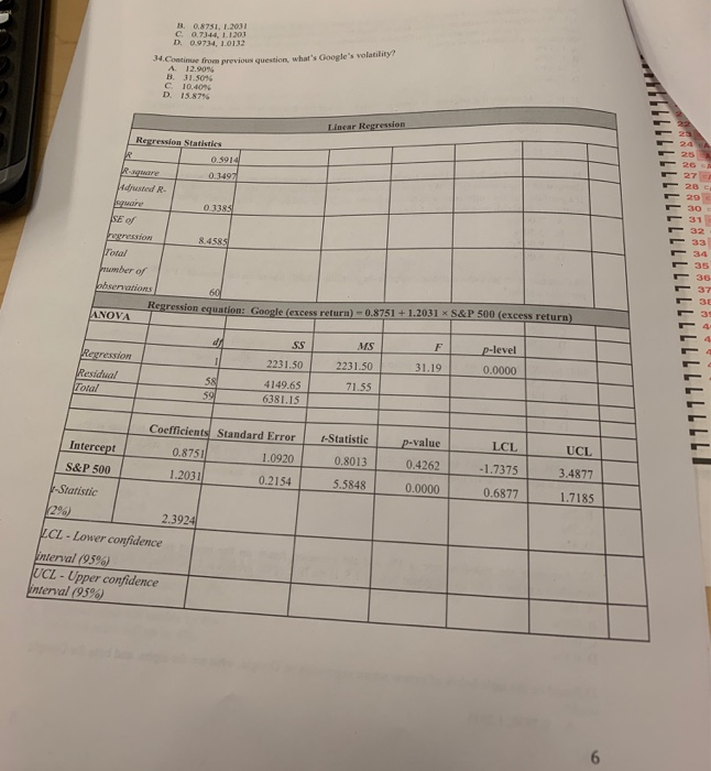 Solved D. 0.5%. 33.Based on the table below of excess return | Chegg.com