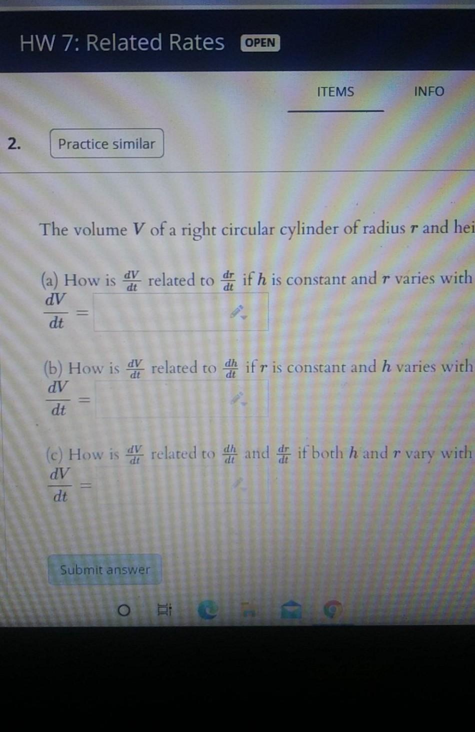 Solved HW 7: Related Rates OPEN ITEMS INFO 2. Practice | Chegg.com
