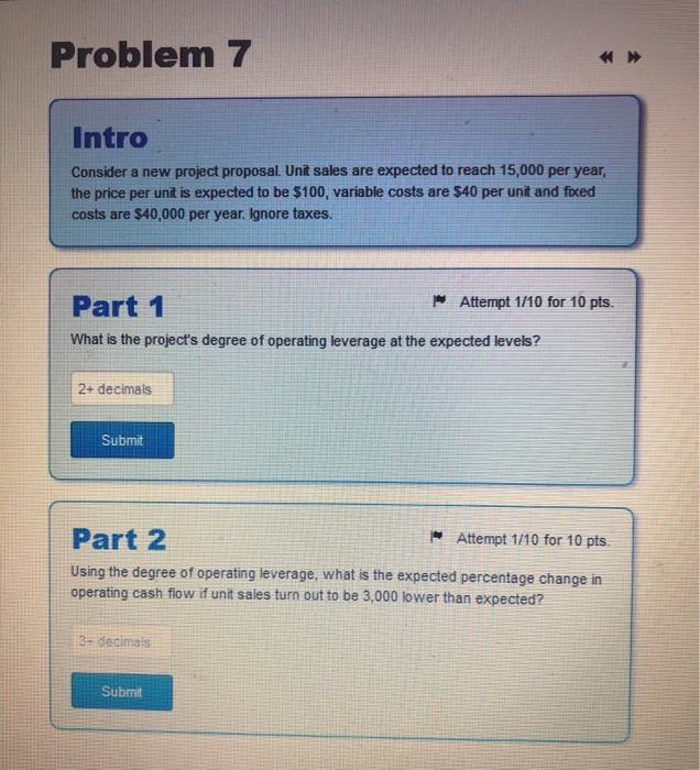 Solved Problem 7 Intro Consider a new project proposal. Unit | Chegg.com
