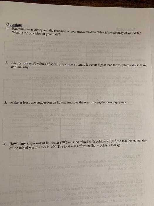 Solved Questions 1. Examine the accuracy and the precision | Chegg.com