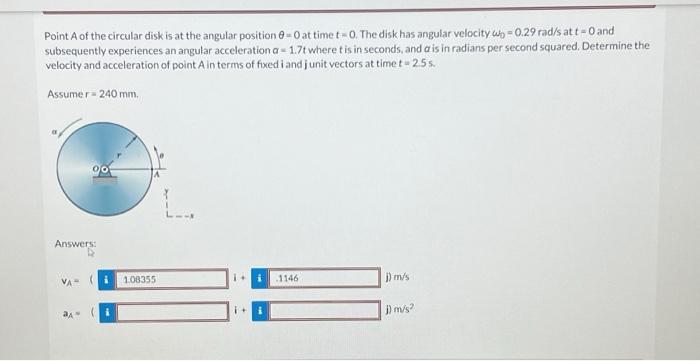 Solved Point A of the circular disk is at the angular | Chegg.com