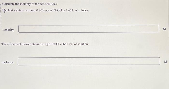 Solved Calculate the molarity of the two solutions. The | Chegg.com