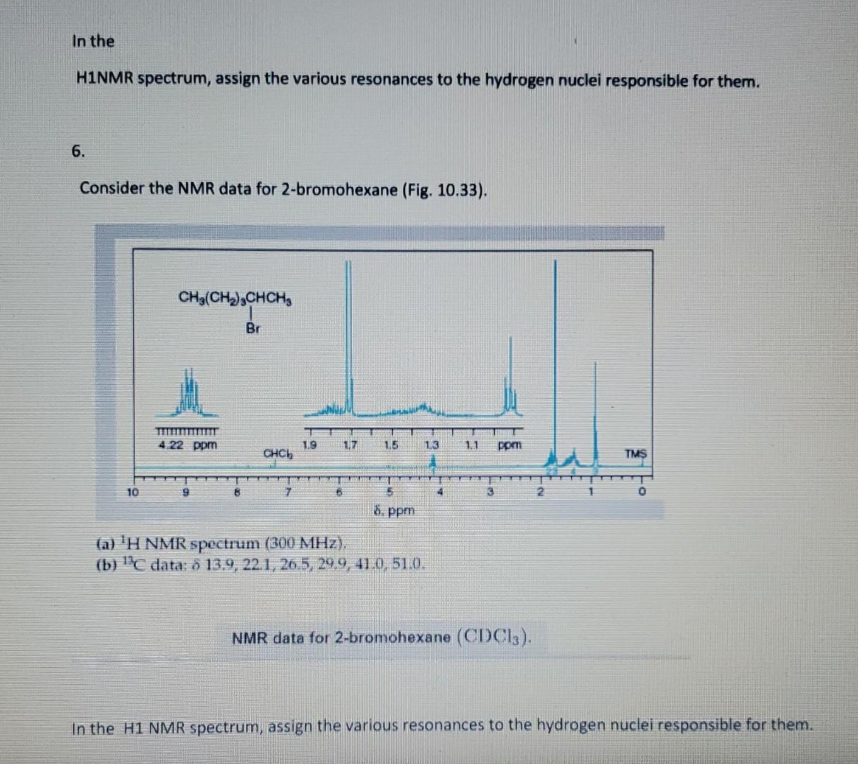 Solved 5. Consider the NMR data for 1-bromohexane (Fig. | Chegg.com