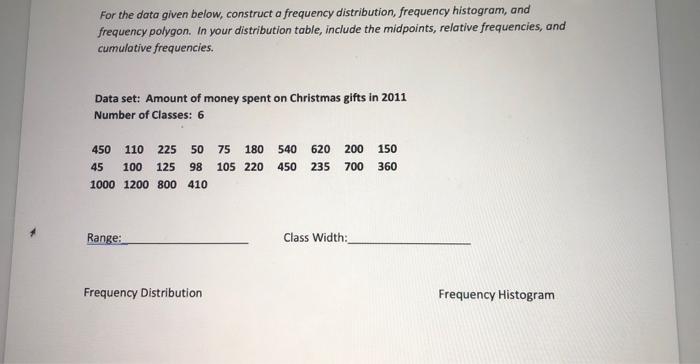 Solved For the data given below, construct a frequency | Chegg.com