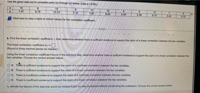 Solved Use the given data set to complete parts (a) through | Chegg.com