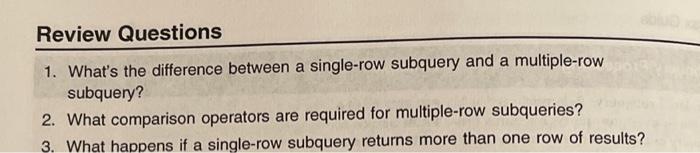 Solved 1. What's the difference between a single-row | Chegg.com