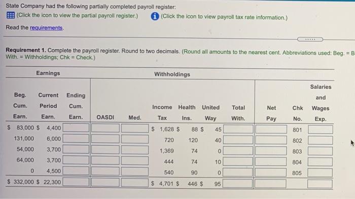 Solved State Company Had The Following Partially Completed | Chegg.com