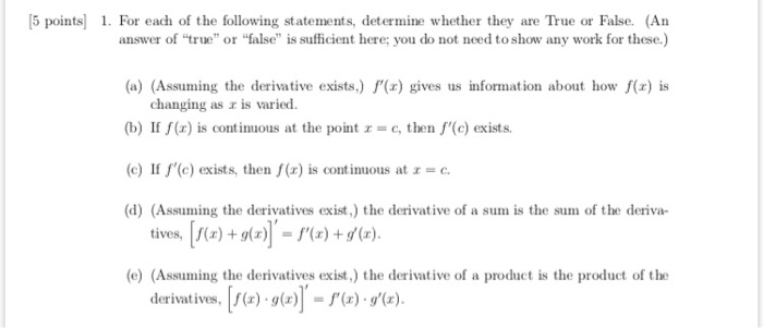 Solved 5 Points 1 For Each Of The Following Statements Chegg Com