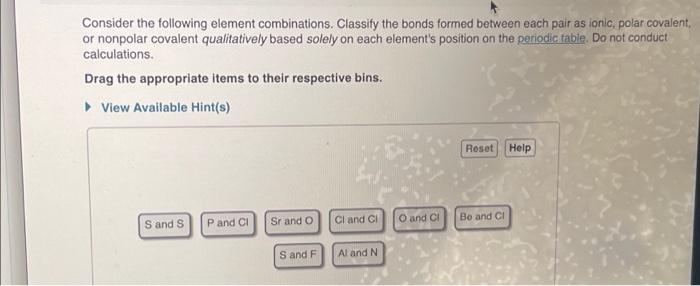 Solved Consider the following element combinations. Classify | Chegg.com