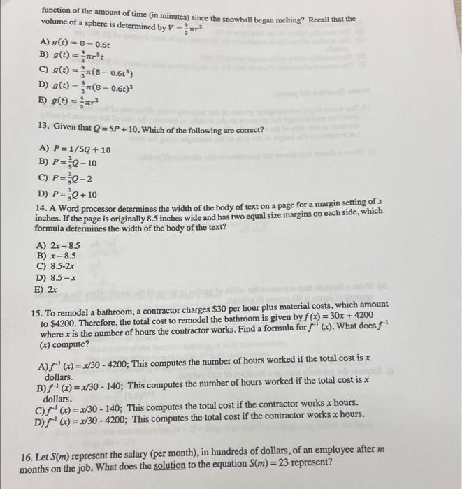 Solved function of the amount of time (in minutes) since the | Chegg.com
