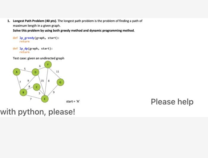 Solved 1. Longest Path Problem (40 pts). The longest path | Chegg.com