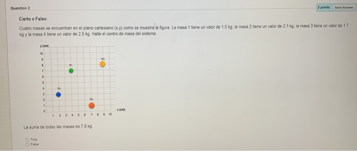 Solved True Or False Four Masses Lie On The Cartesian Pl Chegg Com