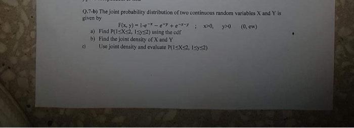 Solved Q.7-b) The joint probability distribution of two | Chegg.com