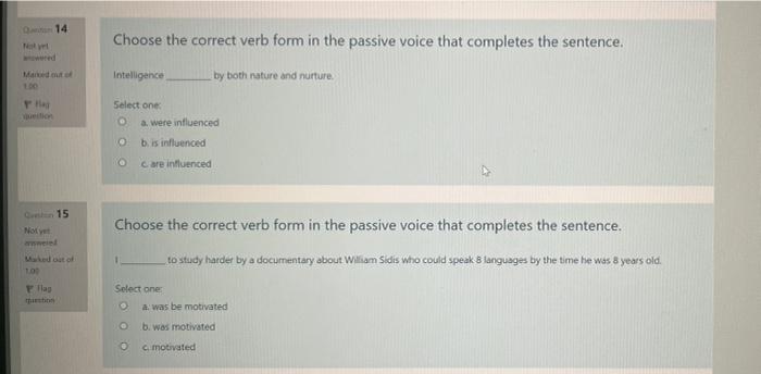 Solved 14 Choose the correct verb form in the passive voice | Chegg.com