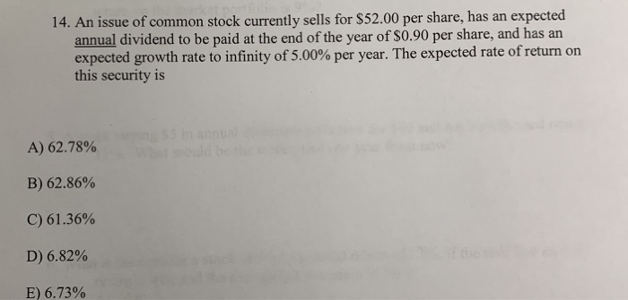 Solved 14. An Issue Of Common Stock Currently Sells For | Chegg.com