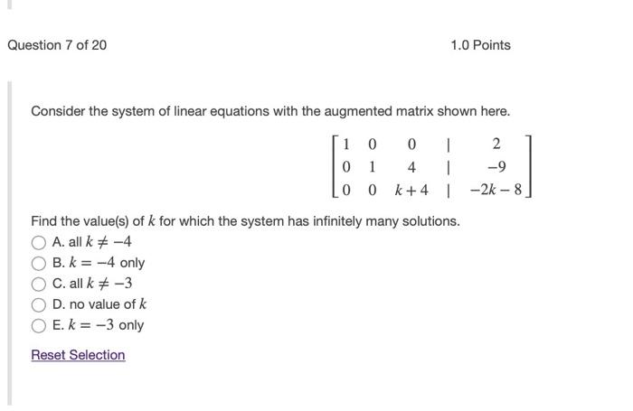 Solved Question 7 of 20 1.0 Points Consider the system of | Chegg.com