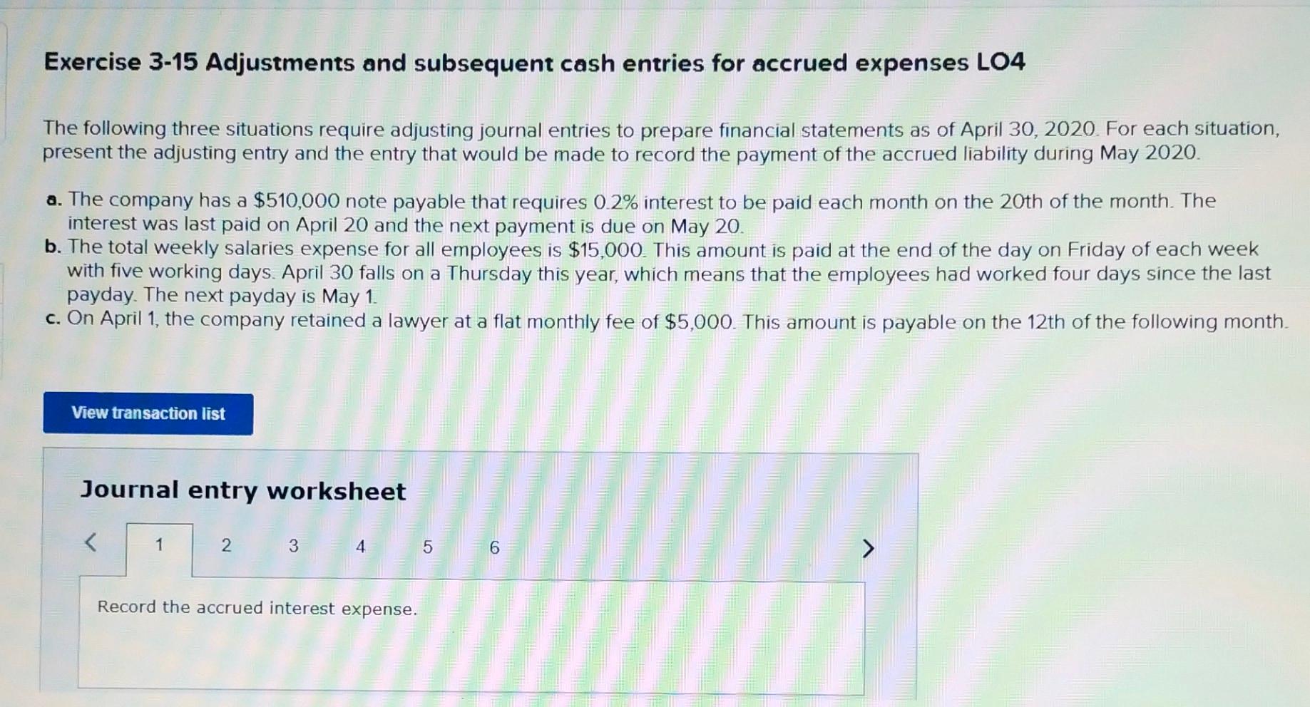 Solved Exercise 3-15 Adjustments and subsequent cash entries 