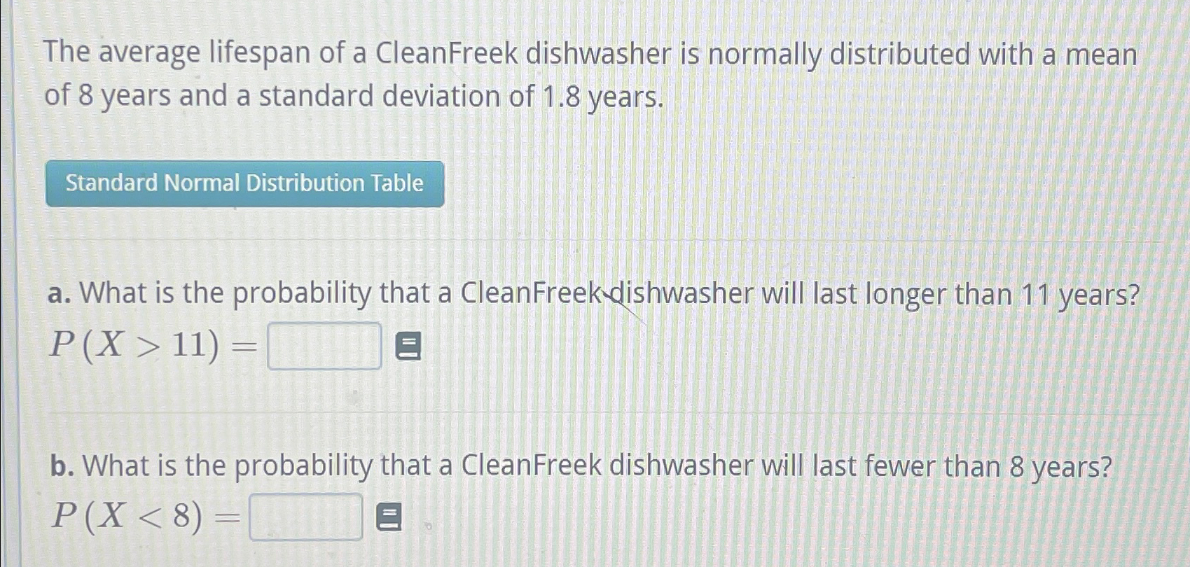 Solved The average lifespan of a CleanFreek dishwasher is