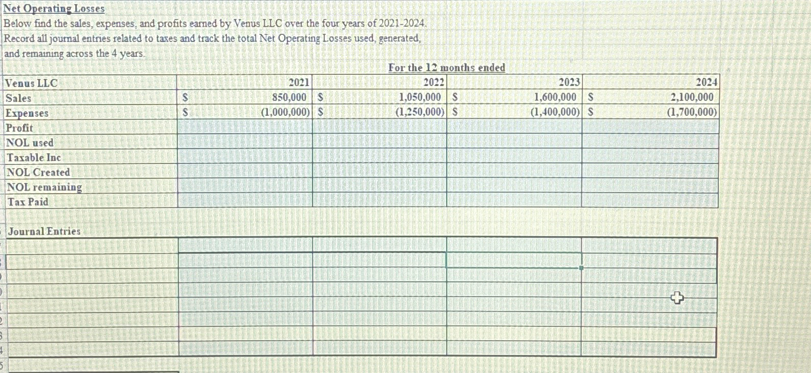 Net Operating LossesBelow find the sales, expenses, | Chegg.com