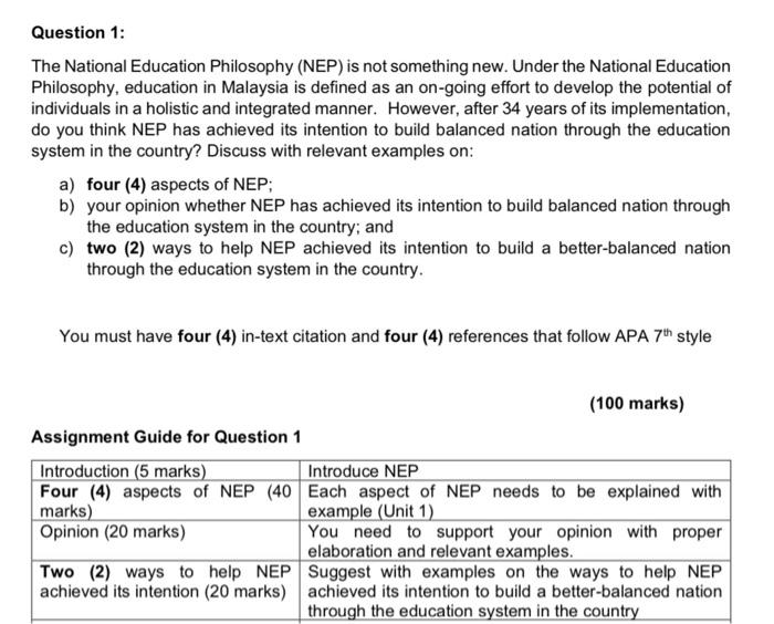 The National Education Philosophy (NEP) is not