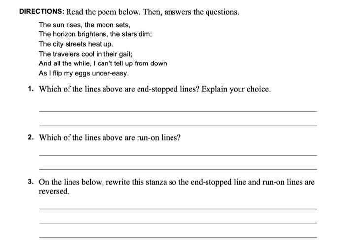 * English literature question *Read the poem and | Chegg.com
