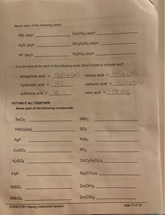 Solved Name each of the following acids: HBr (aq) H2CrO4 | Chegg.com