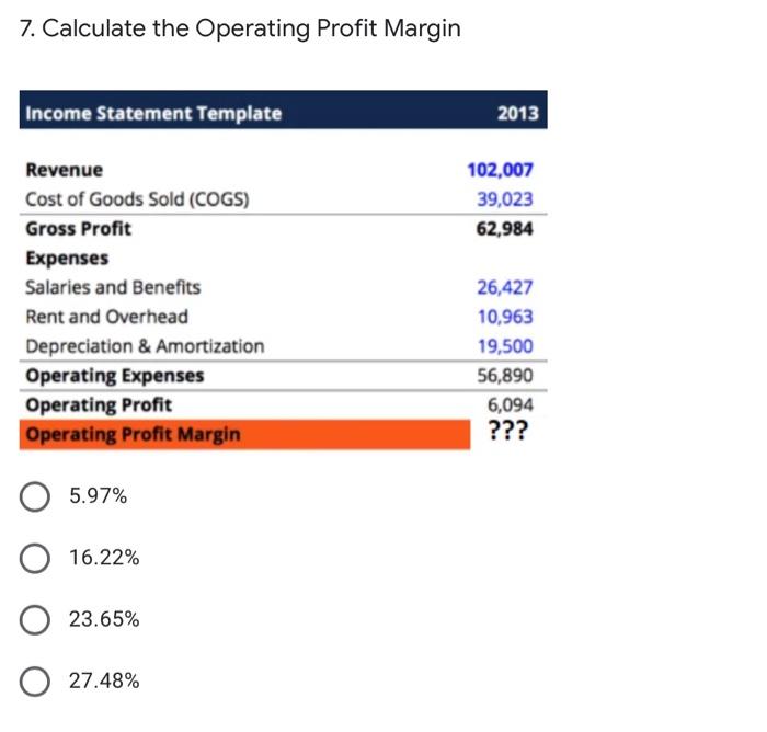 Solved 7 Calculate The Operating Profit Margin Income 2955