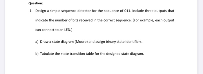 Solved Question: 1. Design a simple sequence detector for | Chegg.com