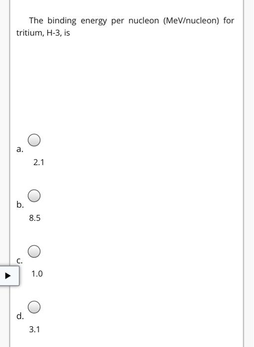 Solved The binding energy per nucleon (MeV/nucleon) for | Chegg.com